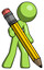 Green Design Mascot Man writing with large pencil
