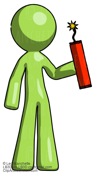 Green Design Mascot Man Holding Dynamite With Fuse Lit #10004