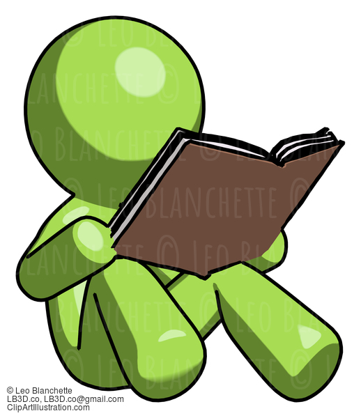 Green Design Mascot Man Reading Book While Sitting Down #10006