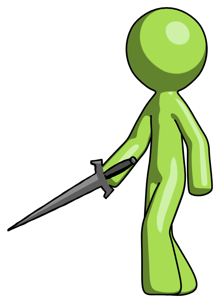 Green Design Mascot Man with sword walking confidently