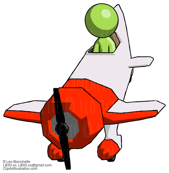 Green Design Mascot Man In Geebee Stunt Plane Descending Front Angle View #10010