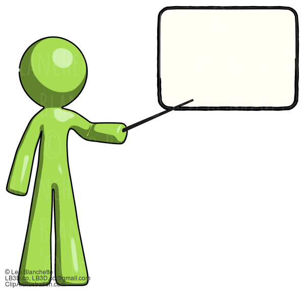 Green Design Mascot Man Giving Presentation In Front Of Dry-Erase Board #10011