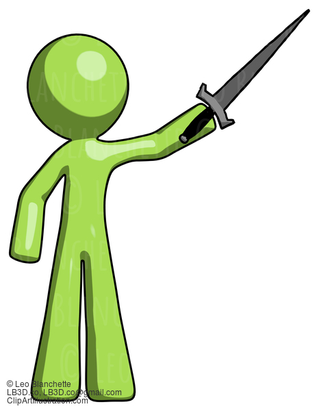 Green Design Mascot Man Holding Sword In The Air Victoriously #10013