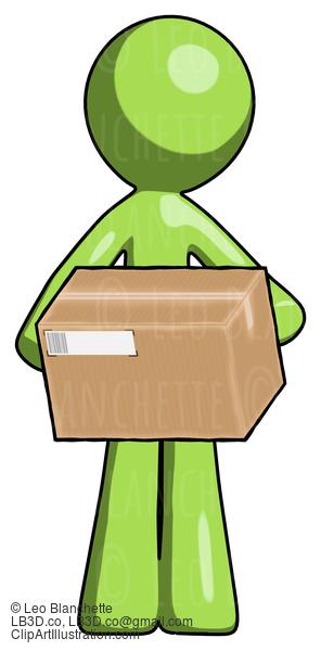 Green Design Mascot Man Holding Box Sent Or Arriving In Mail #10016