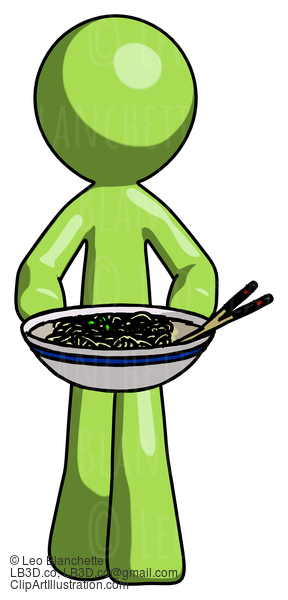 Green Design Mascot Man Serving Or Presenting Noodles #10017