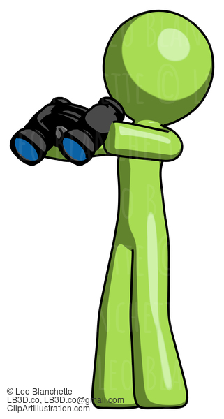 Green Design Mascot Man Holding Binoculars Ready To Look Left #10026