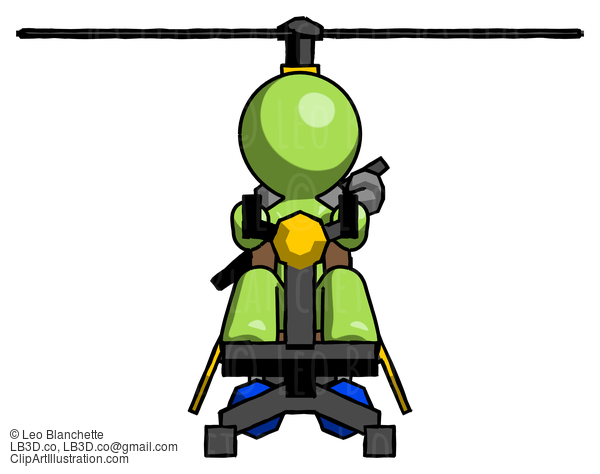 Green Design Mascot Man Flying In Gyrocopter Front View #10035