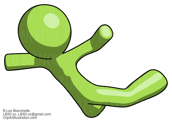 Green Design Mascot Man Skydiving Or Falling To Death #10043