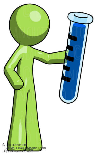 Green Design Mascot Man Holding Large Test Tube #10044