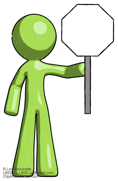 Green Design Mascot Man Holding Stop Sign #10048