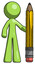 Green Design Mascot Man with large pencil standing ready to write