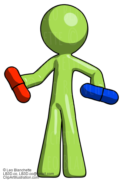 Green Design Mascot Man Red Pill Or Blue Pill Concept #10051