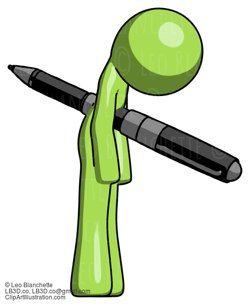 Green Design Mascot Man Impaled Through Chest With Giant Pen #10065