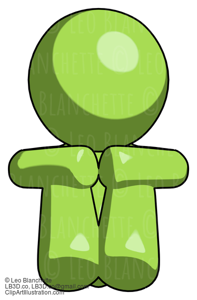 Green Design Mascot Man Sitting With Head Down Facing Forward #10067