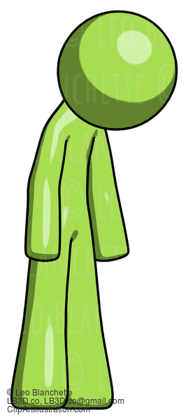 Green Design Mascot Man Depressed With Head Down Turned Right #10069