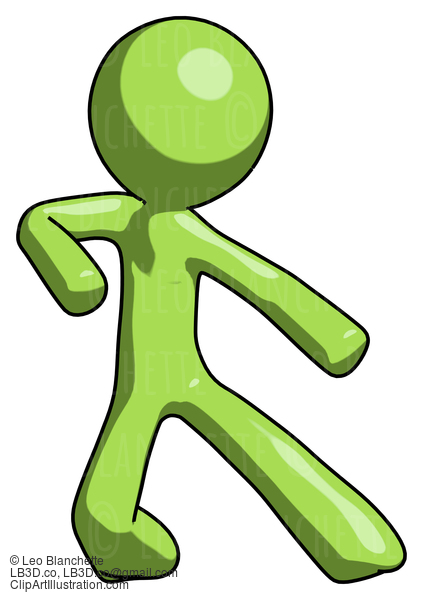 Green Design Mascot Man Karate Defense Pose Right #10072