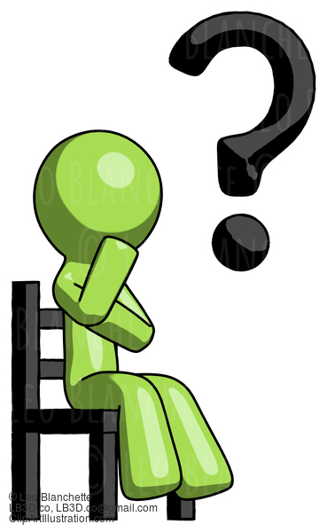 Green Design Mascot Man Question Mark Concept, Sitting On Chair Thinking #10074