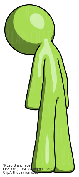 Green Design Mascot Man Depressed With Head Down, Back To Viewer, Left #10080