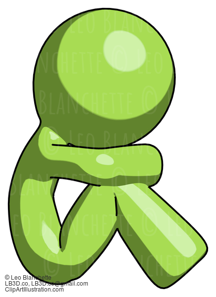 Green Design Mascot Man Sitting With Head Down Facing Sideways Right #10085