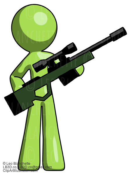 Green Design Mascot Man Holding Sniper Rifle Gun #10100