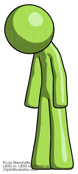 Green Design Mascot Man Depressed With Head Down Turned Left #10102