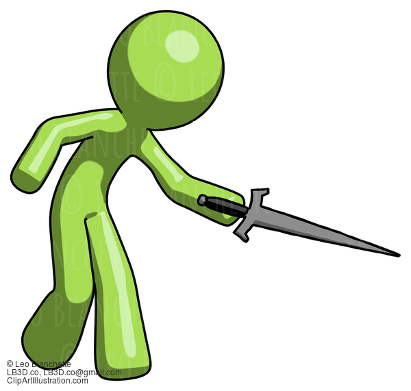 Green Design Mascot Man Sword Pose Stabbing Or Jabbing #10103