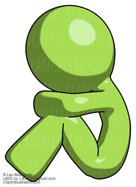 Green Design Mascot Man Sitting With Head Down Facing Sideways Left #10104