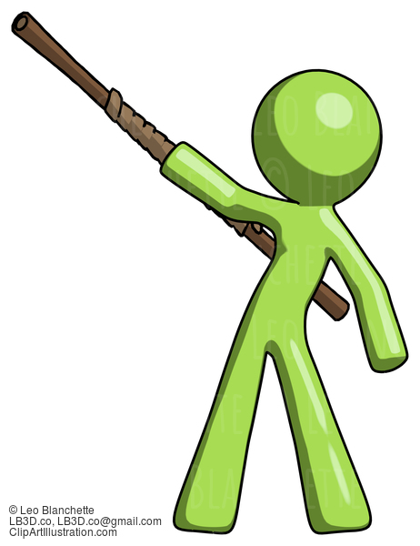 Green Design Mascot Man Bo Staff Pointing Up Pose #10107