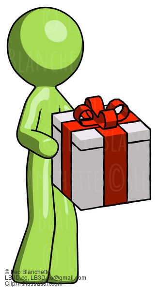 Green Design Mascot Man Giving A Present #10115