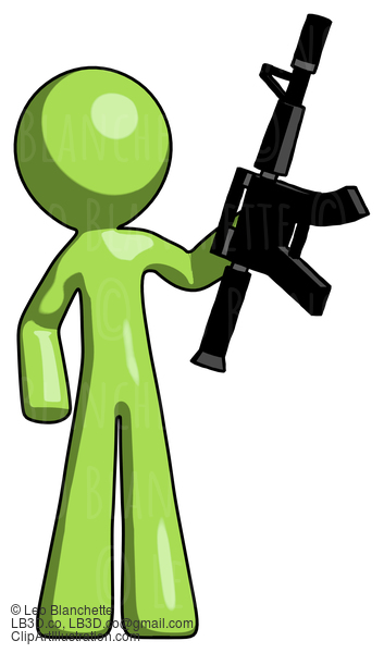 Green Design Mascot Man Holding Automatic Gun #10117