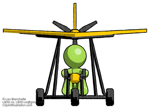 Green Design Mascot Man In Ultralight Aircraft Front View #10121