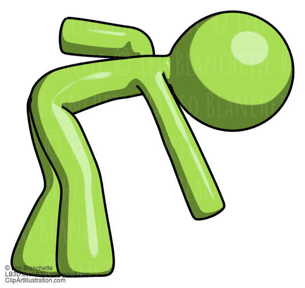 Green Design Mascot Man Picking Something Up Bent Over #10122