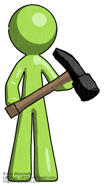 Green Design Mascot Man Holding Hammer Ready To Work #9821