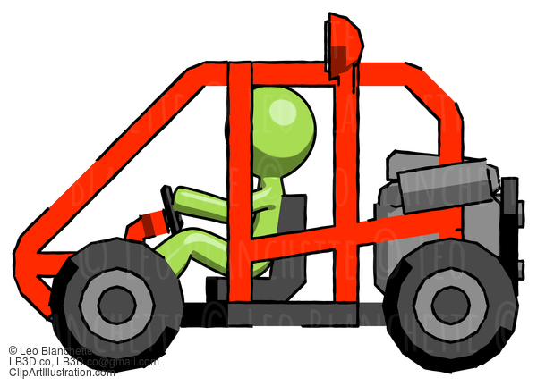 Green Design Mascot Man Riding Sports Buggy Side View #9823