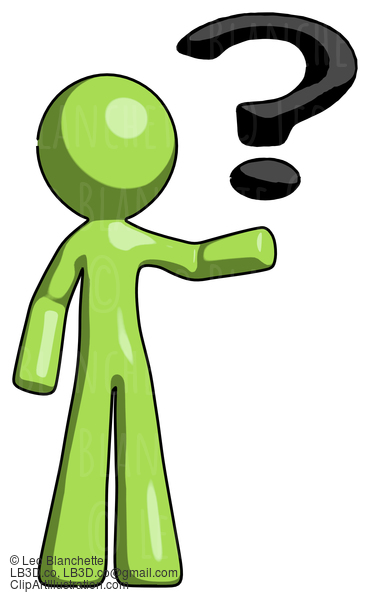 Green Design Mascot Man Holding Question Mark To Right #9827