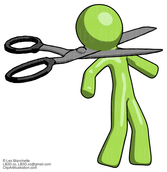 Green Design Mascot Man Scissor Beheading Office Worker Execution #9828