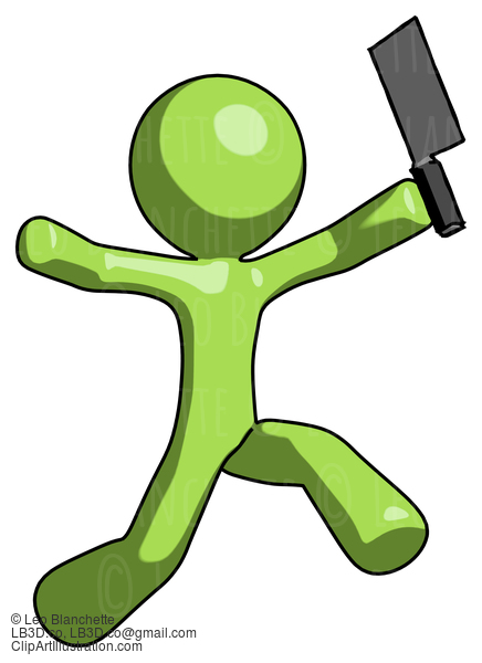 Green Design Mascot Man Psycho Running With Meat Cleaver #9829