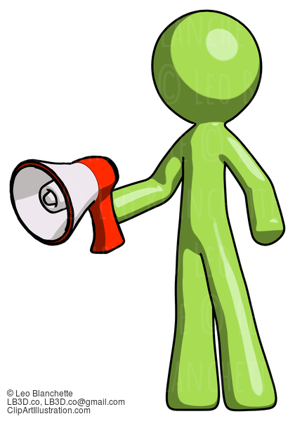 Green Design Mascot Man Holding Megaphone Bullhorn Facing Right #9834