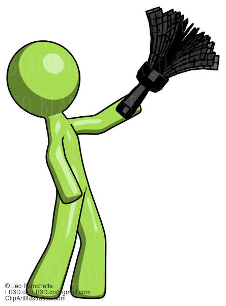 Green Design Mascot Man Dusting With Feather Duster Upwards #9838