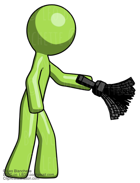 Green Design Mascot Man Dusting With Feather Duster Downwards #9839