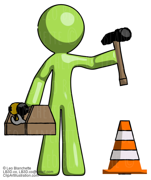 Green Design Mascot Man Under Construction Concept, Traffic Cone And Tools #9848