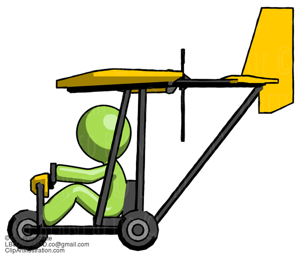 Green Design Mascot Man In Ultralight Aircraft Side View #9859