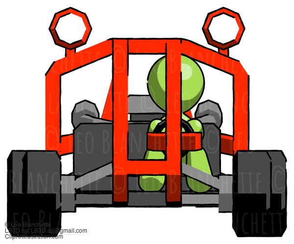 Green Design Mascot Man Riding Sports Buggy Front View #9862