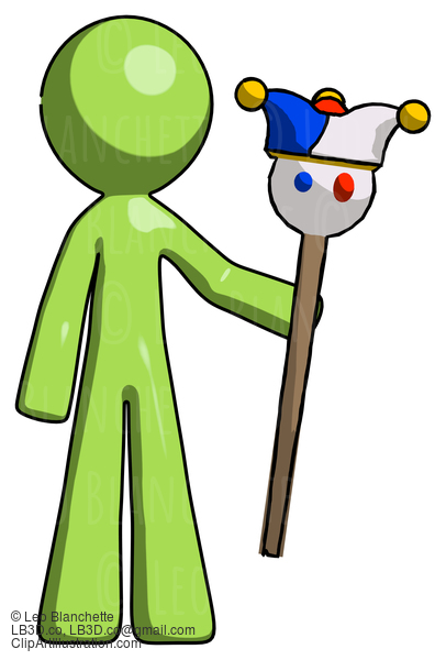 Green Design Mascot Man Holding Jester Staff #9872