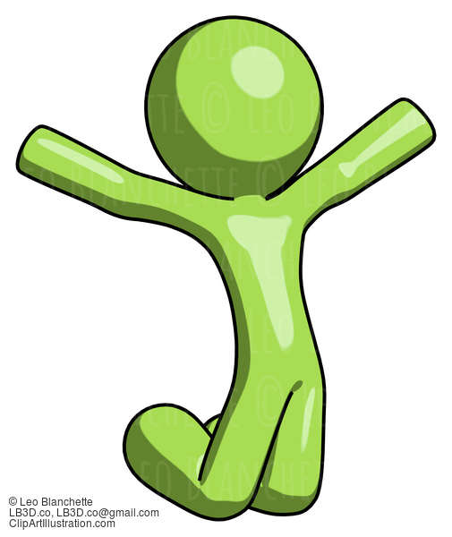 Green Design Mascot Man Jumping Or Kneeling With Gladness #9877