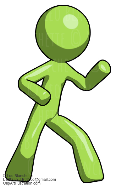 Green Design Mascot Man Martial Arts Defense Pose Right #9879