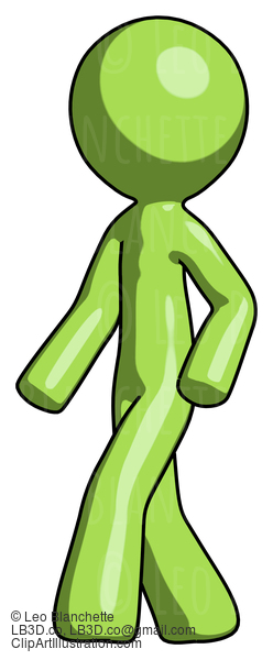 Green Design Mascot Man Man Walking Turned Left Front View #9882