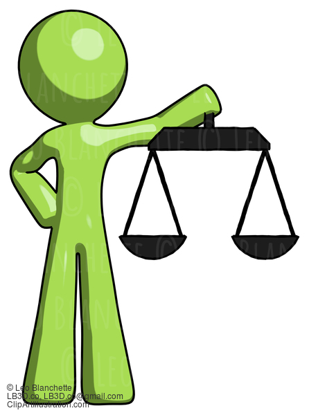 Green Design Mascot Man Holding Scales Of Justice #9884