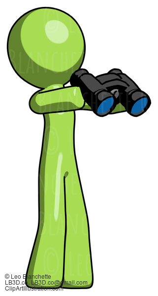 Green Design Mascot Man Holding Binoculars Ready To Look Right #9885