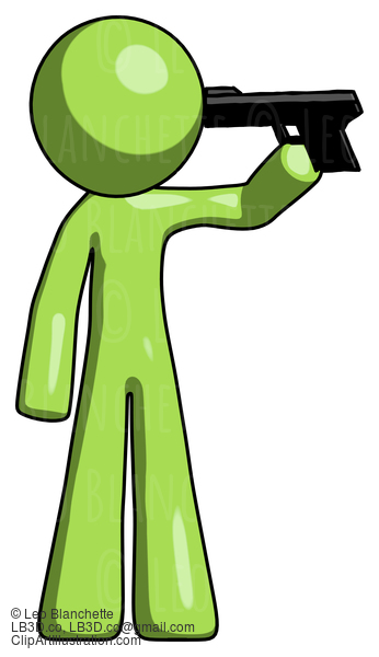 Green Design Mascot Man Suicide Gun Pose #9895